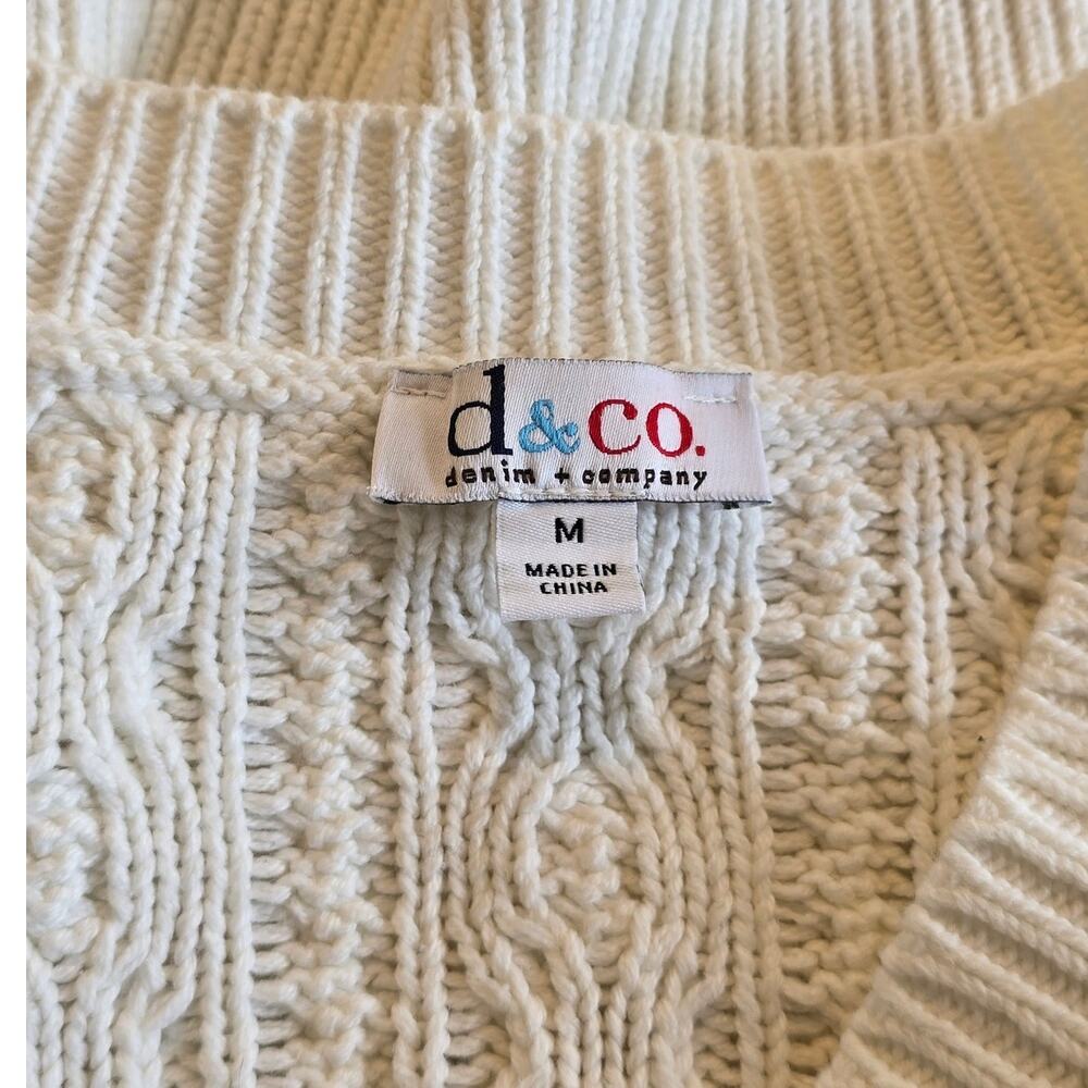 D&Co Ivory Cable Knit Long Cardigan Sweater Cottagecore Size M - Picture 4 of 5